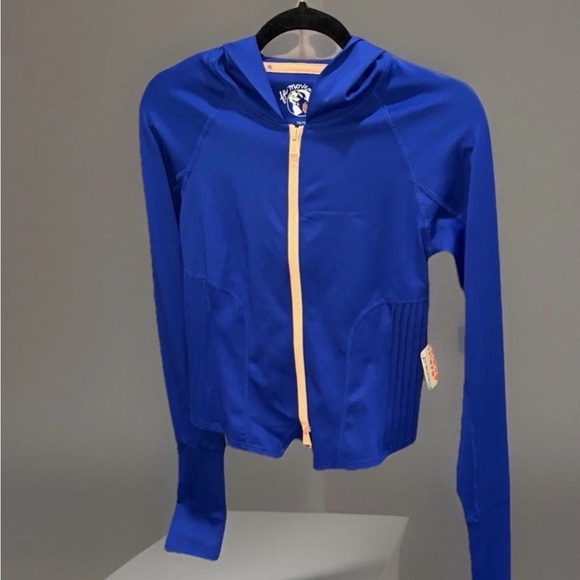FREE PEOPLE FP MOVEMENT BLUE PLAYIN' FOR KEEPS LAYER ZIP HOODIE TRACK JACKET XS - Picture 3 of 6